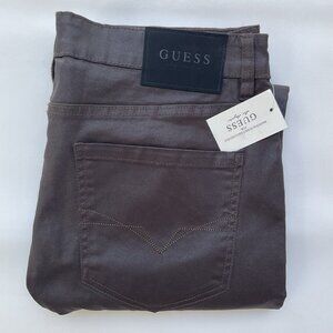 Guess Men's Brown Coated Slim Straight Jeans Size 33X32